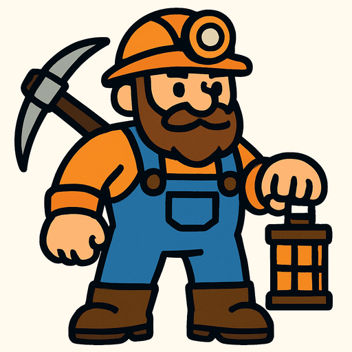 Miner character.
In-Game asset.  High contrast.  No shadows