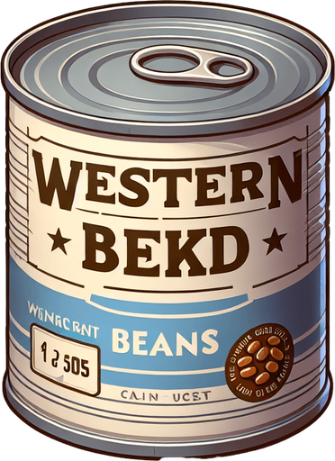 western baked beans can.
Single Game Texture. In-Game asset. 2d. Blank background. High contrast. No shadows.