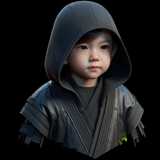 A ninja kid thief, full body, with a dark colored hoodie.
Single Game Texture. In-Game asset. 2d. Blank background. High contrast. No shadows.