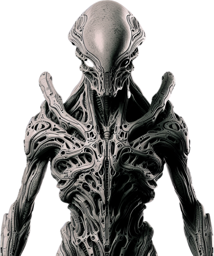 a weaponazized alien.
Single Game Texture.  In-Game asset.  2d.  Blank background.  High contrast.  No shadows