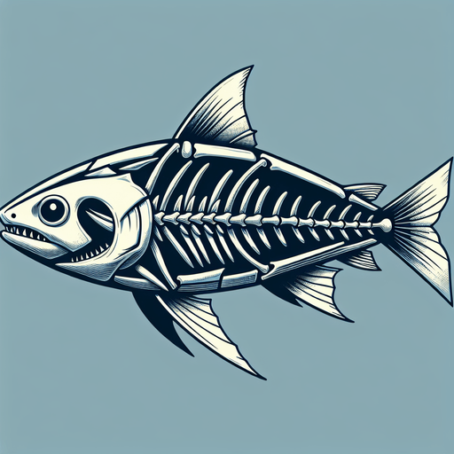 Very basic skeleton of a fish with a fin and shark head.