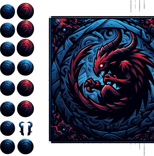 monster dark red meta blu.
Single Game Texture.  In-Game asset.  2d.  Blank background.  High contrast.  No shadows