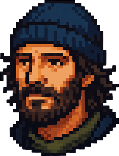 Handsome Homless head PİXEL.
In-Game asset.  2d.  High contrast.  No shadows