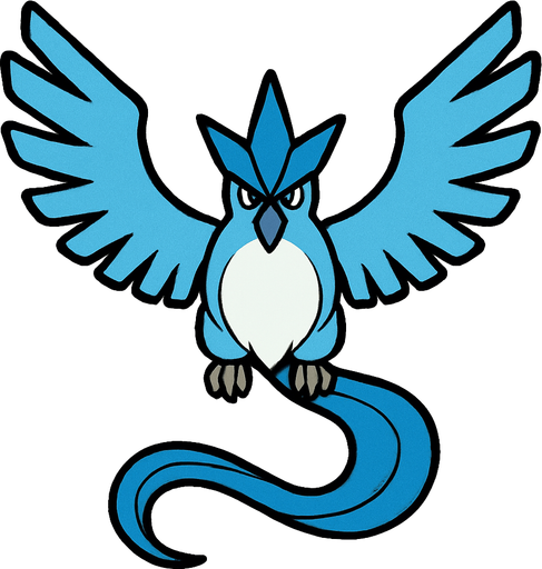 Articuno visto desde arriba.
In-Game asset.  2d.  High contrast.  No shadows