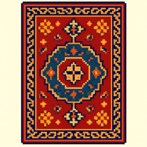 Create carpet from Iran with pixel art.
In-Game asset.  2d.  High contrast.  No shadows