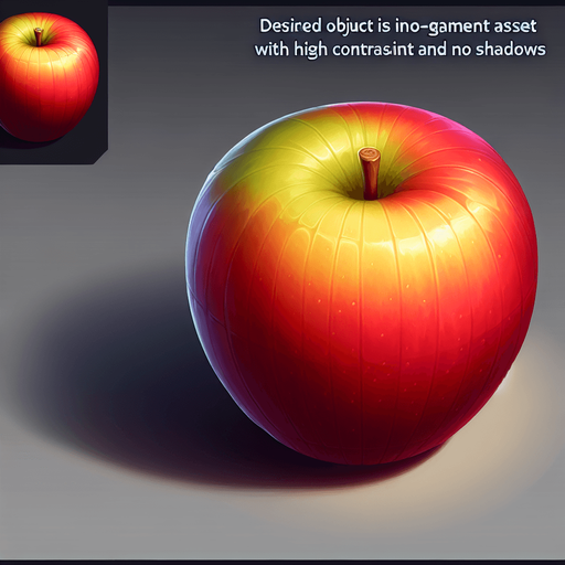 Apple.
Single Game Texture. In-Game asset. 2d. Blank background. High contrast. No shadows.