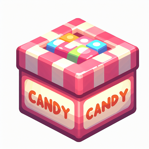 scatola caramelle.
Single Game Texture. In-Game asset. 2d. Blank background. High contrast. No shadows.