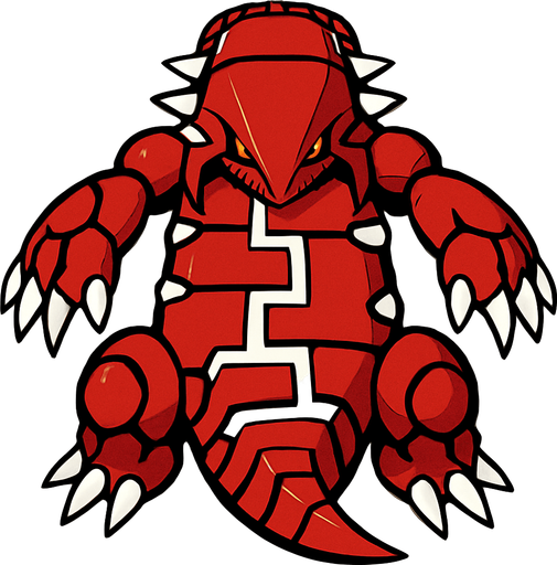 Groudon, visto desde arriba, detalles altos.
In-Game asset.  2d.  High contrast.  No shadows