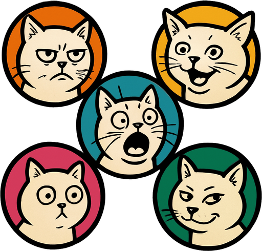 5 figuras redondas de memes de gatos