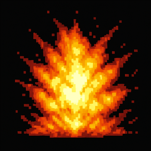 Creame una explosion de fuego pixelar.
In-Game asset.  2d.  High contrast.  No shadows