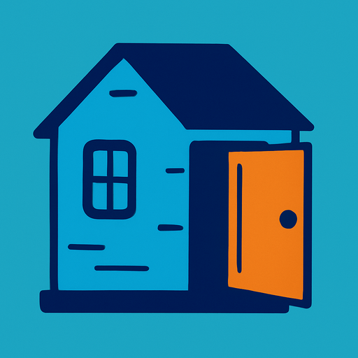blue house, open door looking left.
In-Game asset.  2d.  High contrast.  No shadows