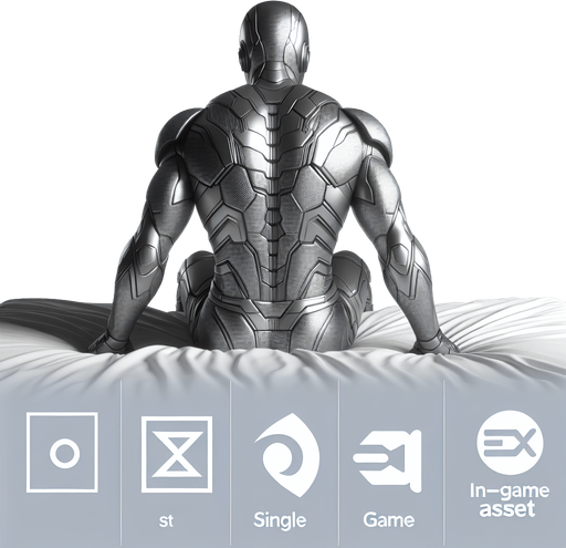 Hero is ironman and sitting on bed facing backward.
Single Game Texture. In-Game asset. 3d. Blank background. High contrast. No shadows.