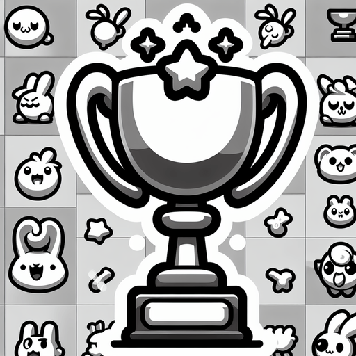 Black and white trophy. Cartoon. Pictogram
Single Game Texture.  In-Game asset.  2d.  Blank background.  High contrast.  No shadows