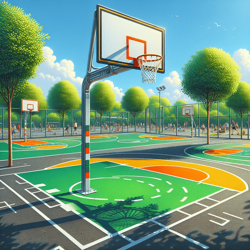 un terrain de basketball.