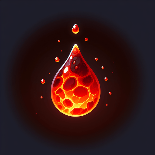 a drop of lava..
Single Game Texture. In-Game asset. 2d. Blank background. High contrast. No shadows.