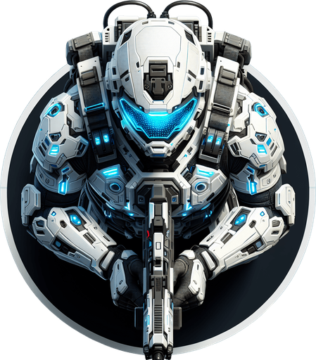 View of a futuristic soldier from directly overhead. White armor with blue glowing cyberpunk details. Holding weapon forward..
Single Game Texture. In-Game asset. 2d. Blank background. High contrast. No shadows.
