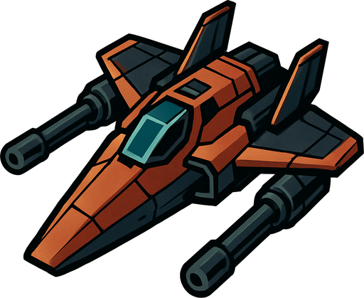 Space ship with guns.
In-Game asset.  2d.  High contrast.  No shadows
