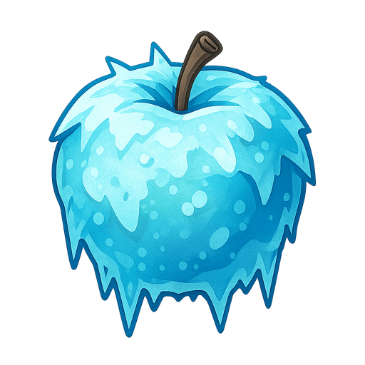 Frozen apple.
Single Game Texture.  In-Game asset.  2d.  Blank background.  High contrast.  No shadows