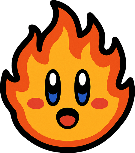 Fire with a kirby face.
In-Game asset.  2d.  High contrast.  No shadows