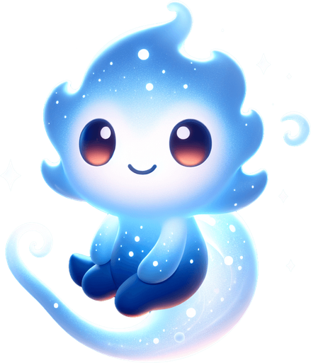 Design a whimsical, uplifting, and glowing character to represent the True Self in a self-discovery game. The character has a soft, fluid form with a shimmering blue body that radiates light and positivity. Its face is friendly and approachable, with round, twinkling eyes full of curiosity and warmth. The character’s playful design includes rounded features and a swirling tail that gives it a floating, ethereal quality. Its posture is relaxed and confident, often depicted leaning back with a serene smile, exuding calmness and self-assurance. The vibrant blend of light blues and whites creates a magical, almost celestial presence, making it a comforting guide for the hero. This character symbolizes inner strength, self-awareness, and positivity, acting as a source of guidance and encouragement throughout the journey..
In-Game asset. 3d. Blank background. High contrast. No shadows.