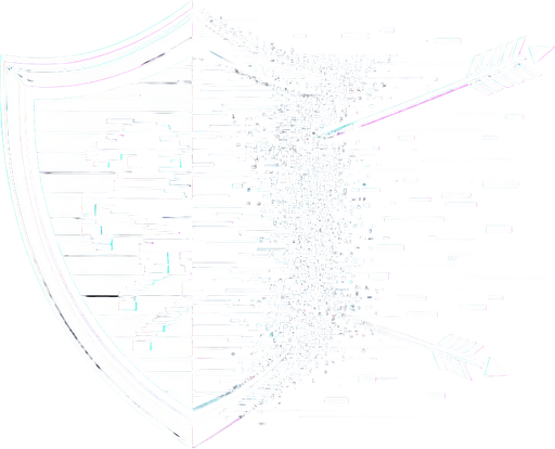 A shield shape that looks warped, dissolving at the edges, or made of static/glitches. Could show an arrow bouncing off at a weird angle or fizzling into nothing..
Single Game Texture.  In-Game asset.  2d.  Blank background.  High contrast.  No shadows
