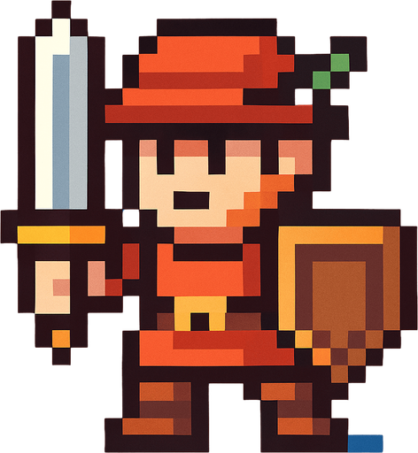 pixel art
Hero.
In-Game asset.  2d.  High contrast.  No shadows