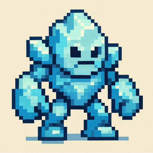 minik  buz golemi pixel art.
In-Game asset.  2d.  High contrast.  No shadows
