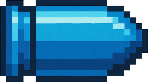 2d pixel art style blue bullet.
In-Game asset.  2d.  High contrast.  No shadows