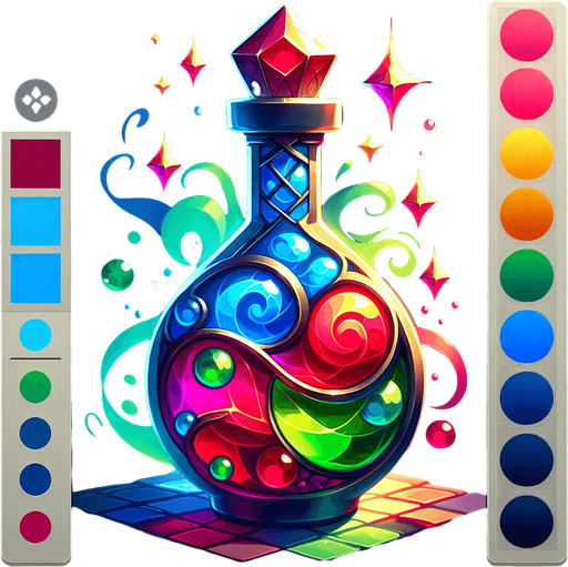 A potion bottle or flask swirling with multiple distinct colors (red, blue, green)..
Single Game Texture.  In-Game asset.  2d.  Blank background.  High contrast.  No shadows
