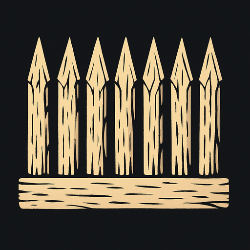 Crea picos de madera, que todos estén unidos en una tablilla por abajo y que arriba estén los picos.
In-Game asset.  2d.  High contrast.  No shadows