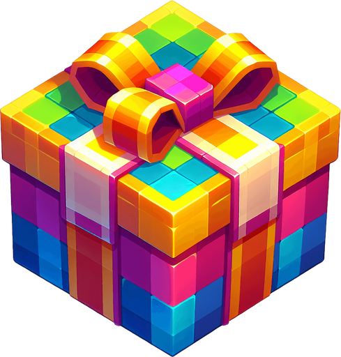 gift wrapped box, vivid colours. with bow on top Single Game Texture. In-Game asset. 2d. Blank background. High contrast. No shadows. Single Game Texture. In-Game asset. 2d. Blank background. High contrast. No shadows.