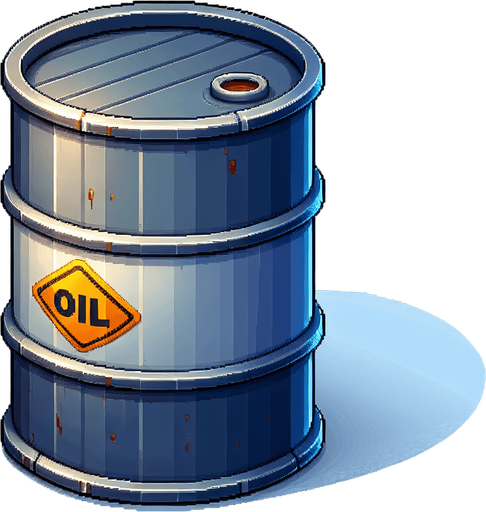 oil barrel.
Single Game Texture. In-Game asset. 2d. Blank background. High contrast. No shadows.