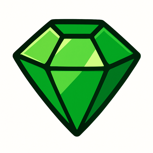 green gem.
In-Game asset.  2d.  High contrast.  No shadows