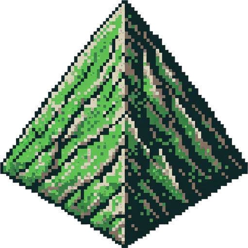 A pixel art triangle obstacle, colored green, with a textured surface and cracks indicating wear and tear..
Single Game Texture. In-Game asset. 2d. Blank background. High contrast. No shadows.