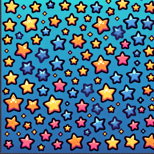 A sprite sheet of different cartoon stars..
Single Game Texture. In-Game asset. 2d. Blank background. High contrast. No shadows.