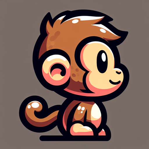 Create a cute monkey seen from the side.
Single Game Texture. In-Game asset. 2d. Blank background. High contrast. No shadows.