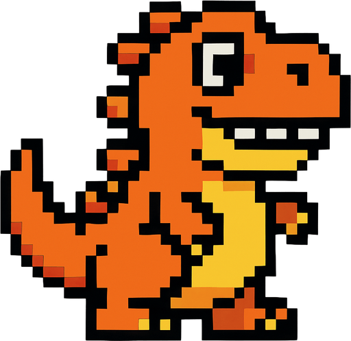 Make it 8 bit style dinosaur cartoon character.
In-Game asset.  High contrast.  No shadows