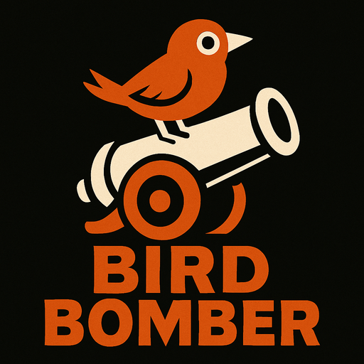 En el logo estera el texto de bird bomber abajo estara un cañon y arriba un pajaro.
In-Game asset.  High contrast.  No shadows