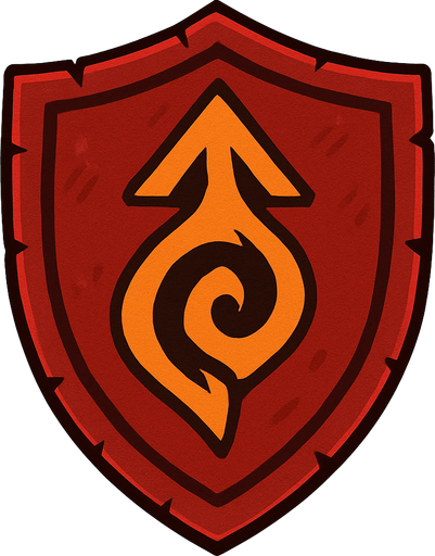 A red magic shield with a orange symbol on it.
In-Game asset.  2d.  High contrast.  No shadows