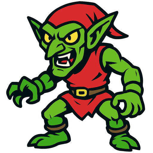 Green goblin without backround.
In-Game asset.  2d.  High contrast.  No shadows