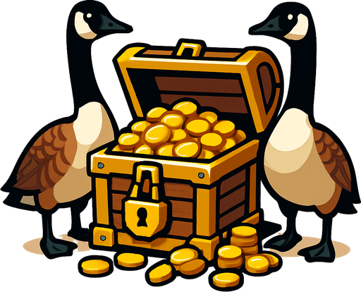 Treasure with canadian geese as guard  No text on image!!.
In-Game asset.  2d.  High contrast.  No shadows