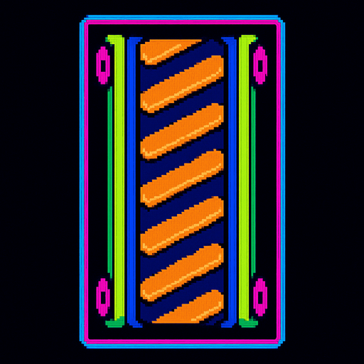 A section of conveyor belt. Overhead view view looking down. 80s arcade machine graphics..
In-Game asset.  2d.  High contrast.  No shadows