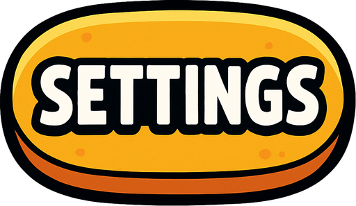 settings button for video game have a text.
In-Game asset.  2d.  High contrast.  No shadows