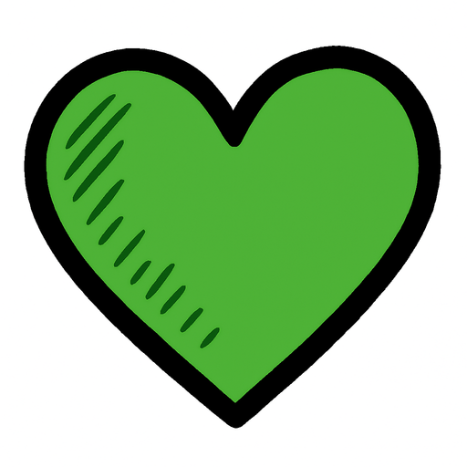 corazon verde dibujado.
In-Game asset.  2d.  High contrast.  No shadows