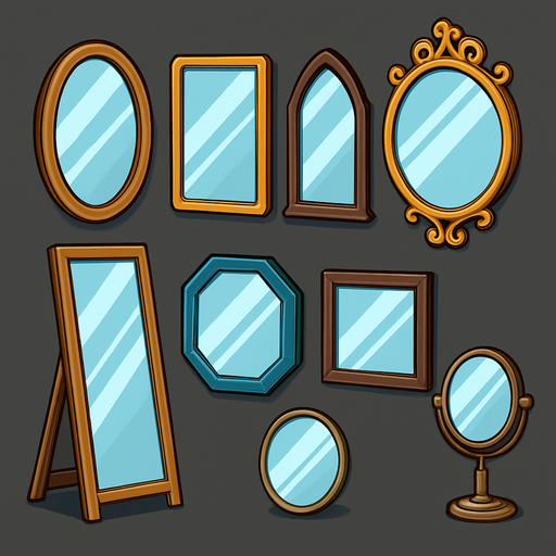 Pack of different mirrors.
In-Game asset.  High contrast.  No shadows. 3D