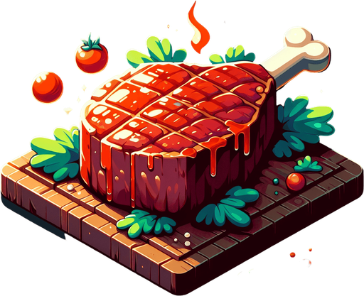 An animated image of a delicious meat.
Single Game Texture. In-Game asset. 2d. Blank background. High contrast. No shadows.