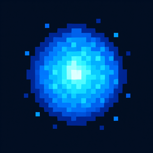 bola de luz azul de pixeles.
In-Game asset.  2d.  High contrast.  No shadows