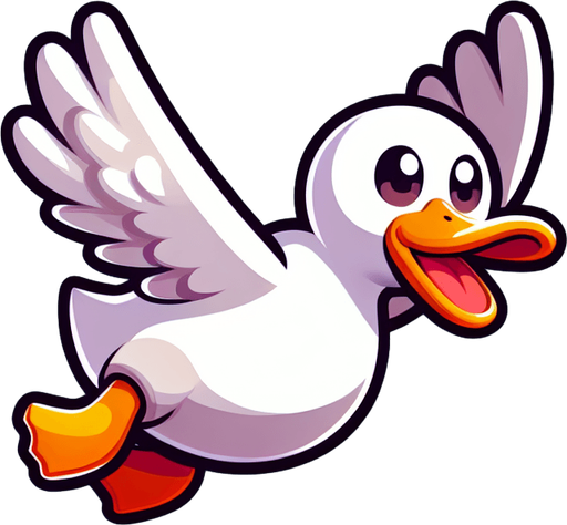Летящая утка. Мультяшная.
Single Game Texture.  In-Game asset.  2d.  Blank background.  High contrast.  No shadows