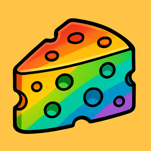 rainbow cartoon cheese.
In-Game asset.  2d.  High contrast.  No shadows