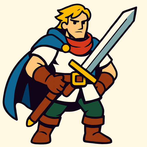 hero swordsman.
In-Game asset.  2d.  High contrast.  No shadows
